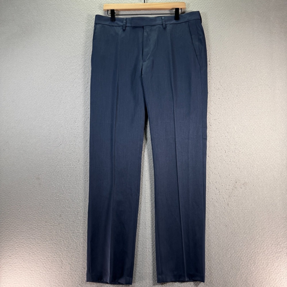 Kenneth Cole Reaction Slim Fit Dress Pants Men 34x32 Navy Blue Flat Front Formal